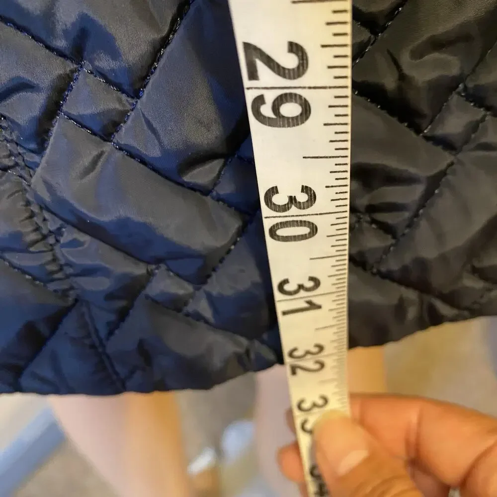 Cole Haan Signature NavyBlue Leather Trim quilted belted Coat Jacket SP Zip Snap - Picture 12 of 13